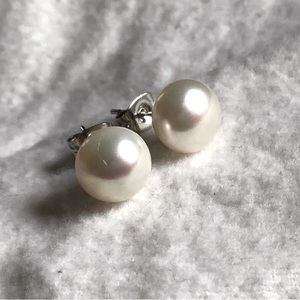 Large Freshwater Pear Stud Earrings in Stainless Steel